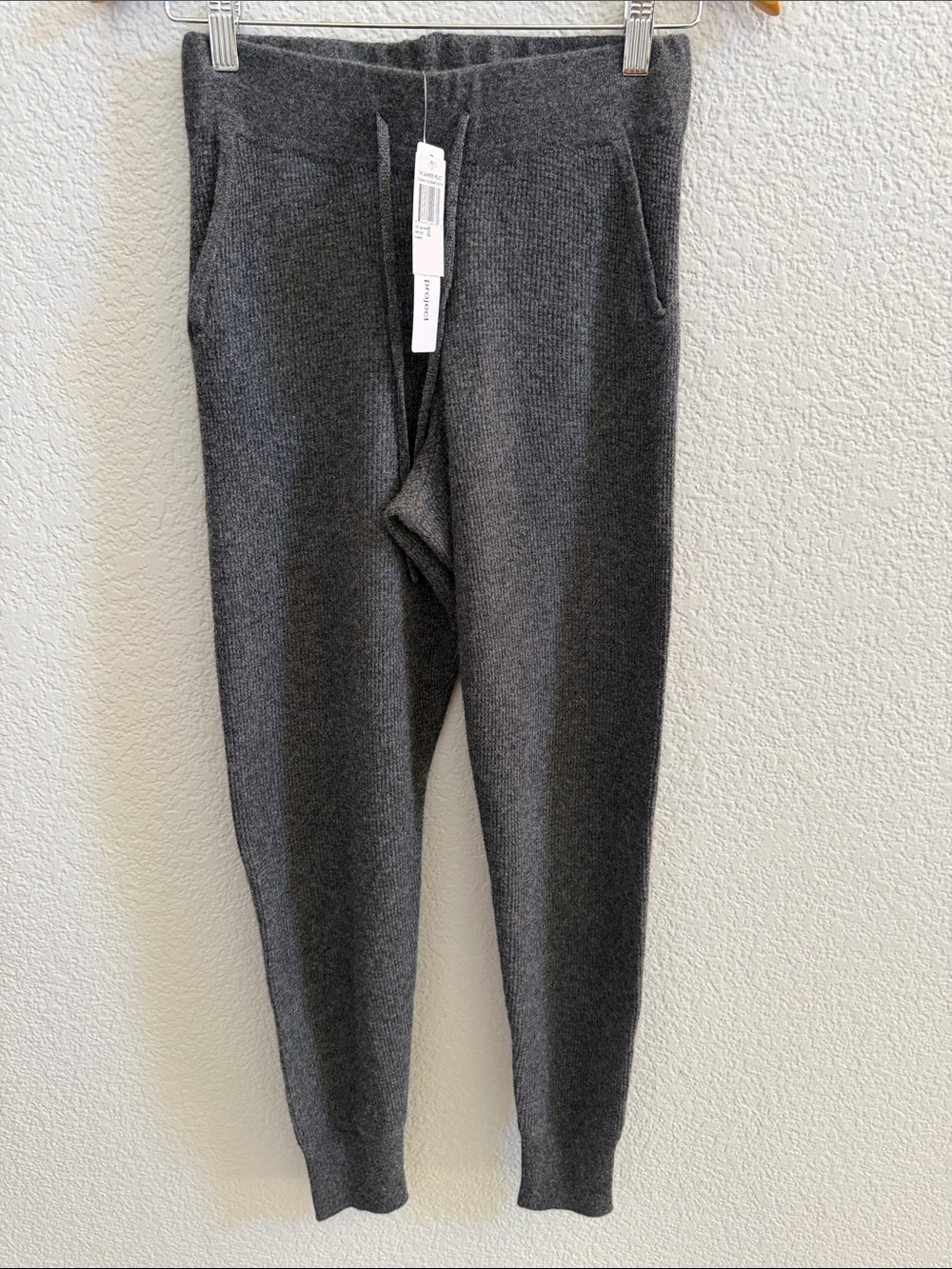 The Cashmere Project 100% Cashmere Waffle Knit Sweatpants Leggings Gray XS - Picture 2 of 8